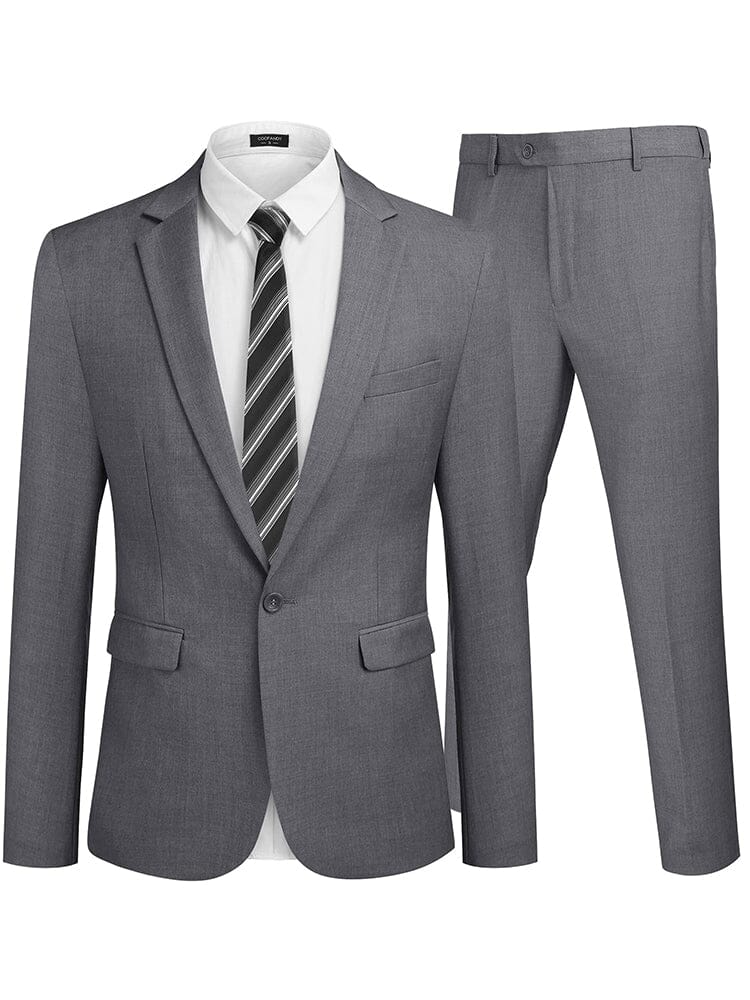 2 Piece Tuxedo Suit Set Blazer Jacket for Business (US Only) Suit Set coofandystore Grey S 