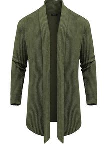 Knit Ruffle Drape Long Cardigan (US Only) Cardigans COOFANDY Store Army Green M 