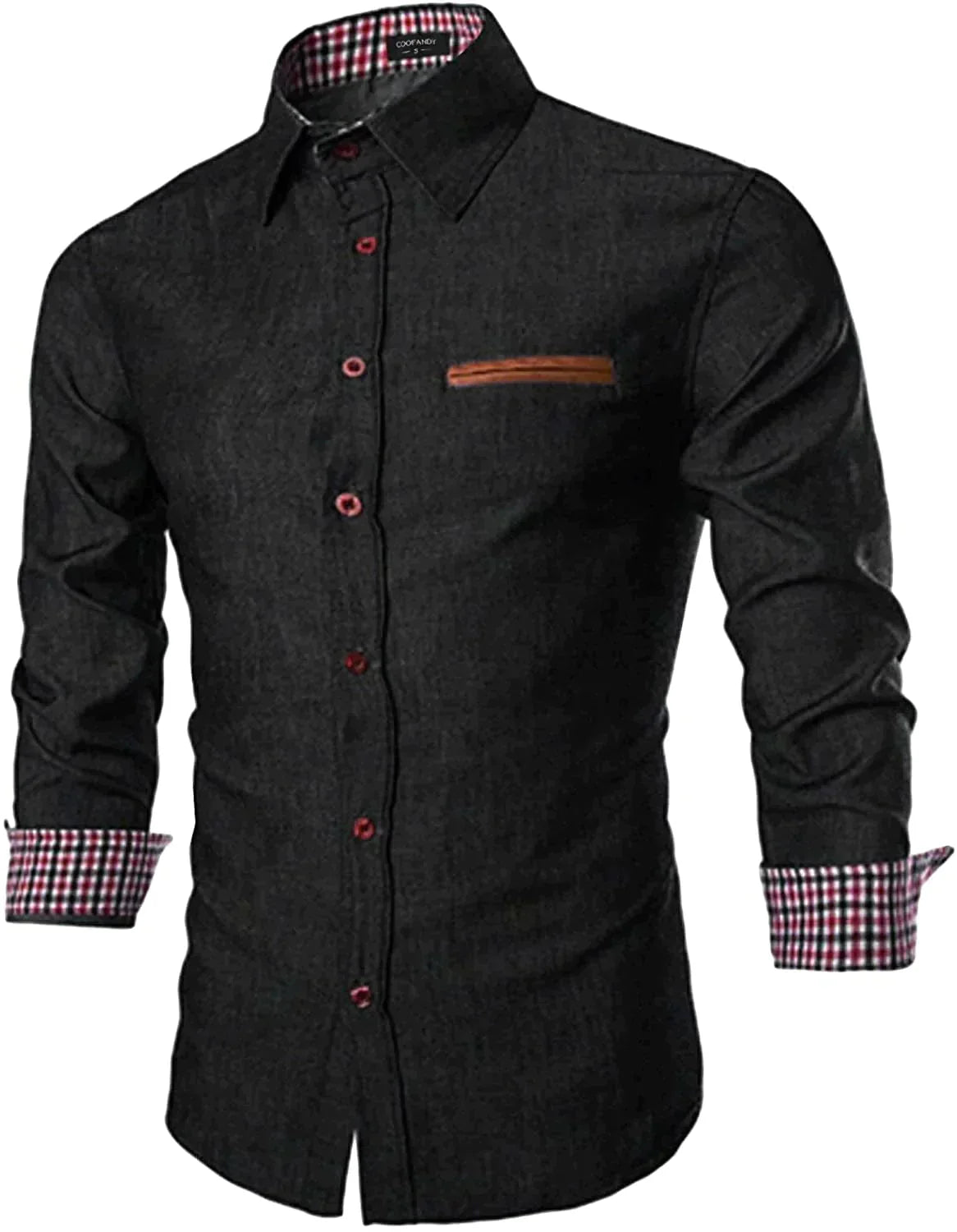 Casual Long Sleeve Button Denim Shirt (US Only) Shirts COOFANDY Store Black S 