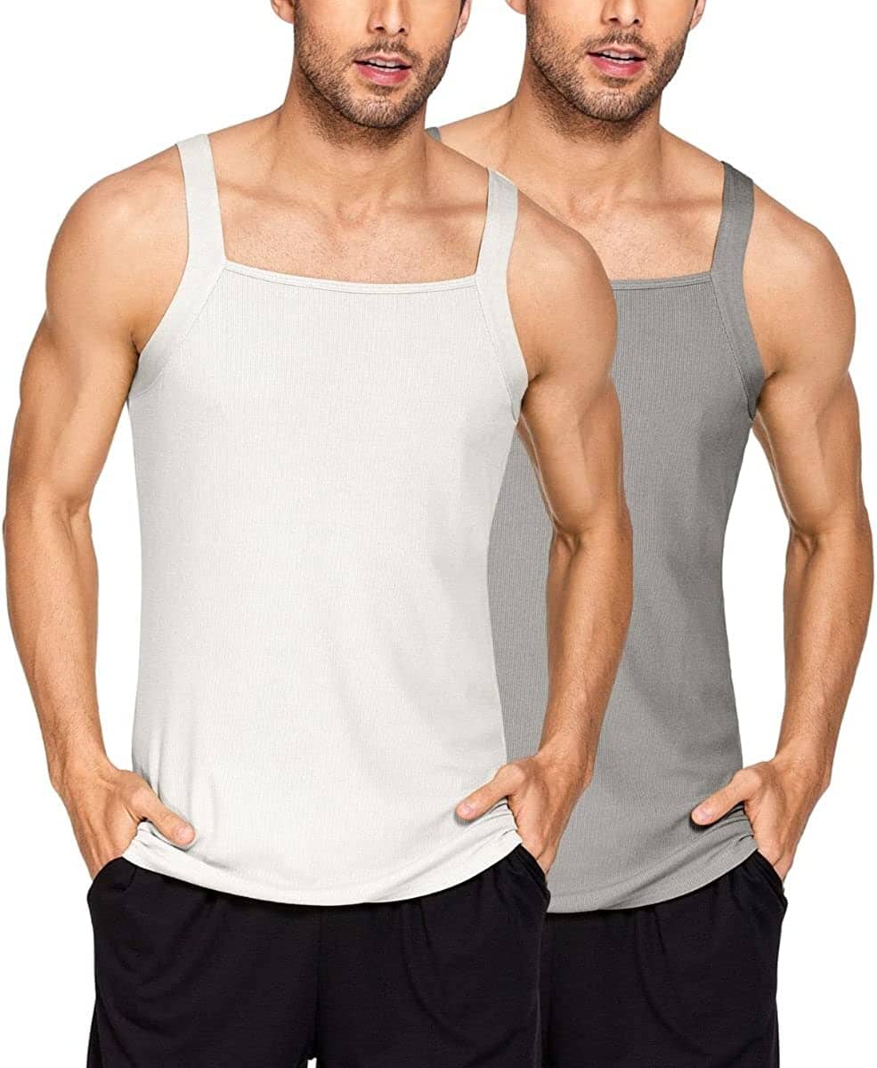 2 Pack Tank Tops Cotton Workout Undershirts (US Only) Tank Tops Coofandy's White/Grey S 