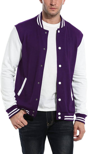 Fashion Varsity Cotton Bomber Jackets (US Only) Jackets COOFANDY Store Purple S 