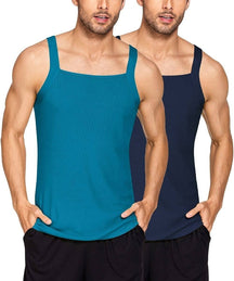 2 Pack Tank Tops Cotton Workout Undershirts (US Only) Tank Tops Coofandy's Navy/Royal Blue XL 