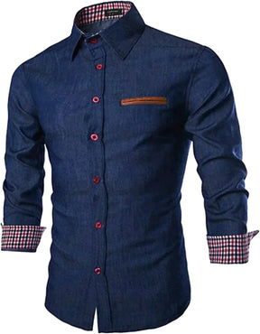 Casual Long Sleeve Button Denim Shirt (US Only) Shirts COOFANDY Store Dark Blue S 