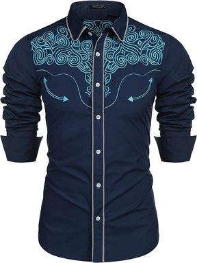 Embroidered Cowboy Button Down Shirt (US Only) Shirts COOFANDY Store Classic Blue M 
