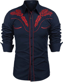 Embroidered Cowboy Button Down Shirt (US Only) Shirts COOFANDY Store Navy Blue S 