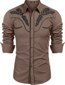 Embroidered Cowboy Button Down Shirt (US Only) Shirts COOFANDY Store Deep Khaki S 