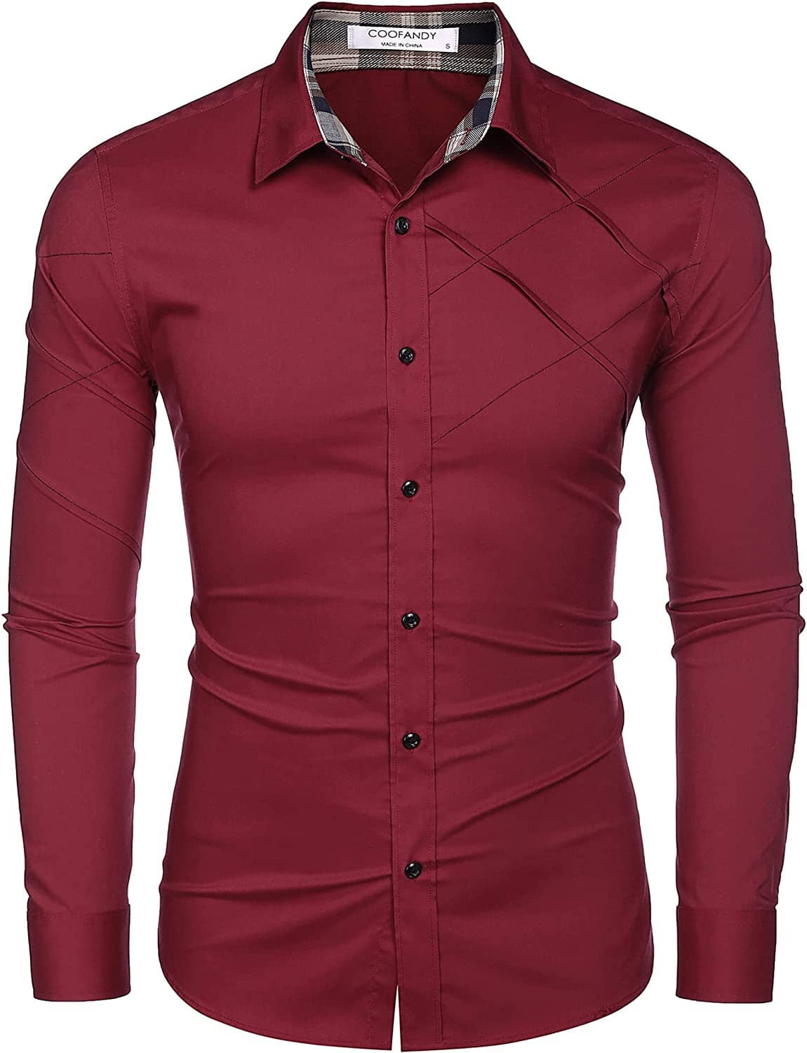 Plaid Collar Button Cotton Dress Shirt (US Only) Shirts COOFANDY Store 