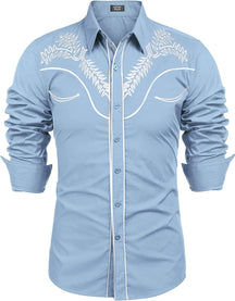 Embroidered Cowboy Button Down Shirt (US Only) Shirts COOFANDY Store Light Blue S 