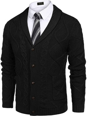 Shawl Collar Button Down Knitted Sweater with Pockets (US Only) Sweaters COOFANDY Store Black S 