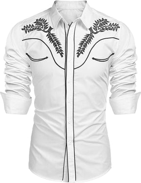 Embroidered Cowboy Button Down Shirt (US Only) Shirts COOFANDY Store White S 