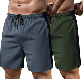 2 Pack Gym Quick Dry Running Shorts (US Only) Pants Coofandy's Army Green/Dark Grey S 