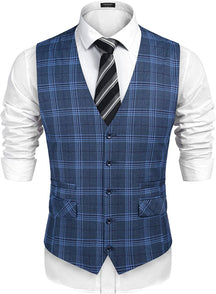 Slim Fit Business Suit Vest (US Only) Vest COOFANDY Store Plaid Blue S 