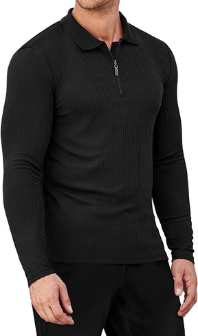 Long Sleeve Quarter Zip Polo Shirts (US Only) Polos COOFANDY Store Black S 