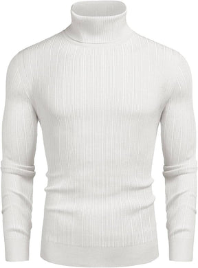 Slim Fit Knitted High Neck Pullover Sweaters (US Only) Sweaters COOFANDY Store White S 