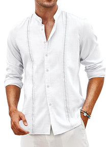 Embroidered Guayabera Linen Shirt (US Only) Shirts COOFANDY Store White S 