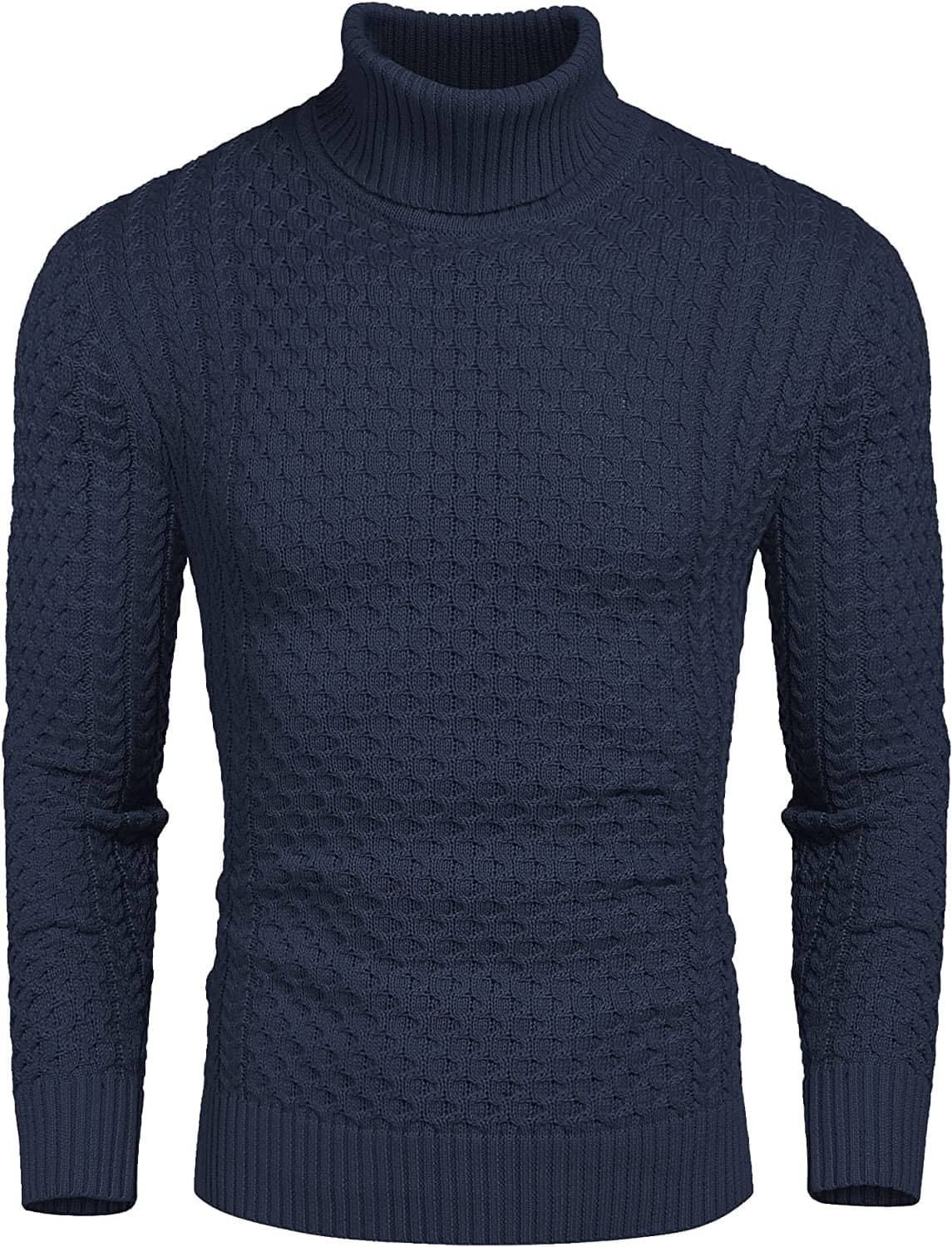 Slim Fit Turtleneck Knitted Twisted Pullover Sweaters (US Only) Sweaters Coofandy's Dark Blue S 