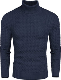 Slim Fit Turtleneck Knitted Twisted Pullover Sweaters (US Only) Sweaters Coofandy's Dark Blue S 
