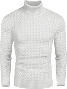 Slim Fit Turtleneck Knitted Twisted Pullover Sweaters (US Only) Sweaters Coofandy's White S 