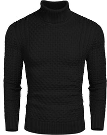 Slim Fit Turtleneck Knitted Twisted Pullover Sweaters (US Only) Sweaters Coofandy's Black S 