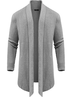 Knit Ruffle Drape Long Cardigan (US Only) Cardigans COOFANDY Store Light Grey S 