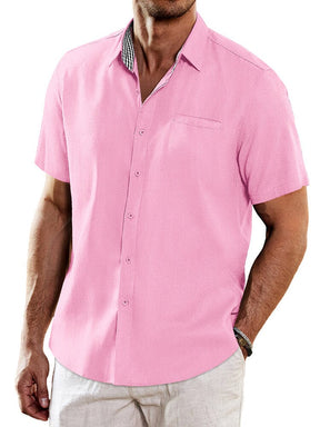 Casual Unique Collar Cotton Linen Shirt (US Only) Shirts coofandy Pink S 