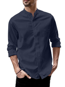 Breathable Button Up Linen Shirt (US Only) Shirts coofandy Dark Blue S 