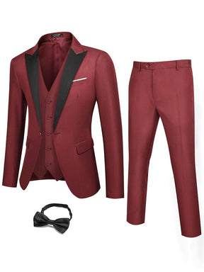 3 Piece Tuxedo Suit Set with Bow Tie (US Only) Blazer coofandy Red S 