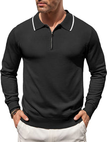 Classic Quarter Zip Polo Shirt (US Only) Polos coofandy Black S 