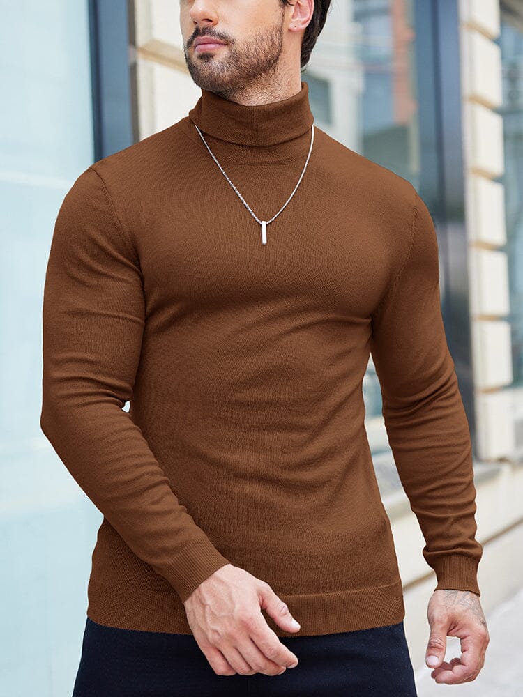Basic Slim Fit Turtleneck Sweater (US Only) Sweater coofandy Brown XS