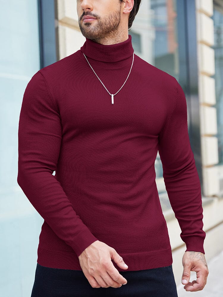 Basic Slim Fit Turtleneck Sweater (US Only) Sweater coofandy Wine Red XS