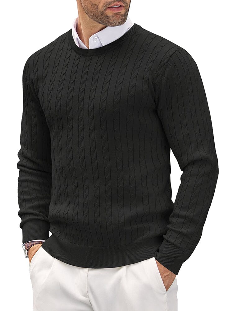 Classic Cable Knitted Pullover Sweater coofandy Black S
