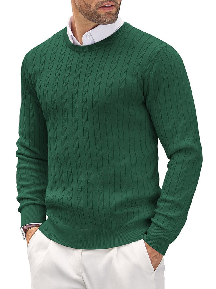 Classic Cable Knitted Pullover Sweater coofandy Dark Green S