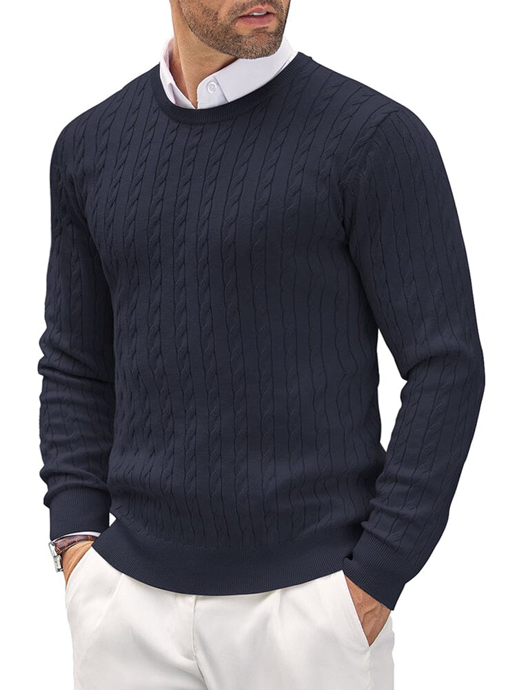 Classic Cable Knitted Pullover Sweater coofandy Navy Blue S