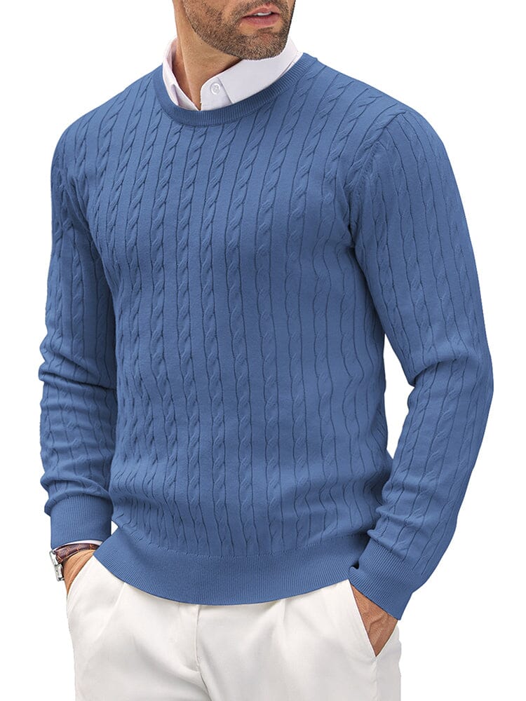 Classic Cable Knitted Pullover Sweater coofandy Blue S