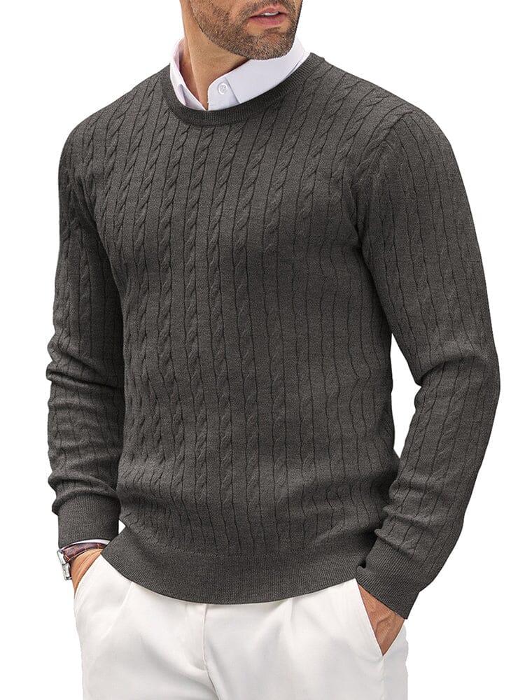 Classic Cable Knitted Pullover Sweater coofandy Dark Grey S