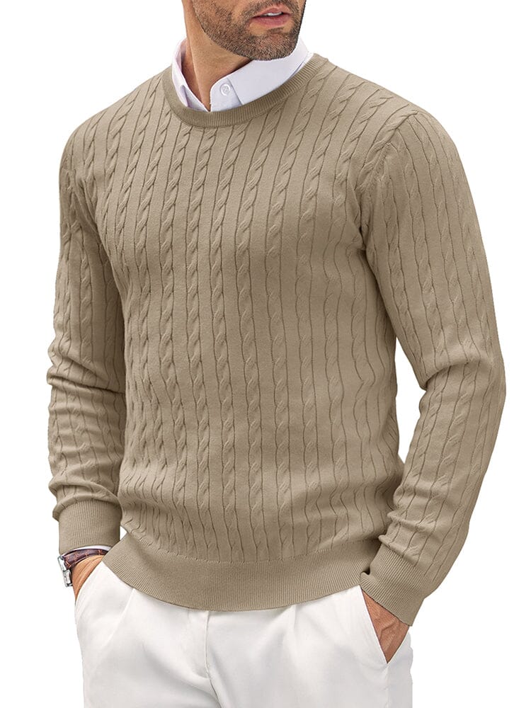 Classic Cable Knitted Pullover Sweater coofandy Khaki S