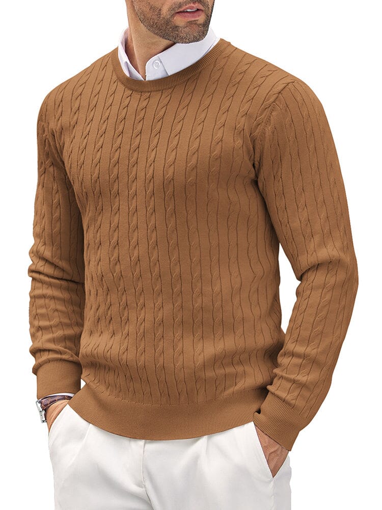 Classic Cable Knitted Pullover Sweater coofandy Brown S