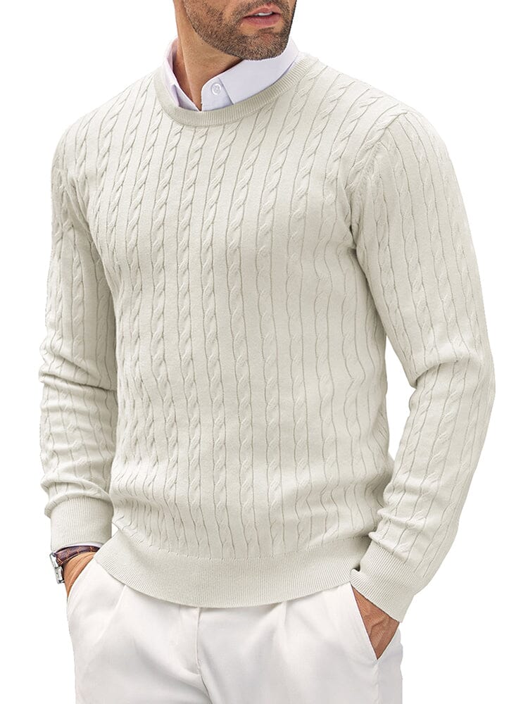 Classic Cable Knitted Pullover Sweater coofandy Ivory White S