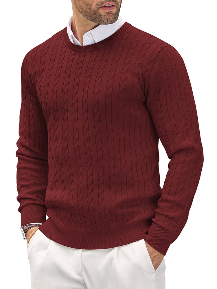 Classic Cable Knitted Pullover Sweater coofandy Wine Red S