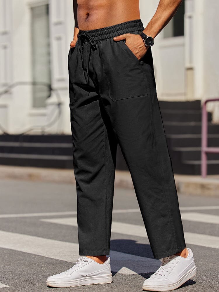 Casual Elastic Waist Linen Blend Pants (US Only) Pants coofandy Black S 