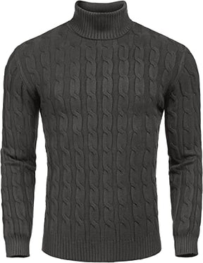 Slim Fit Turtleneck Twisted Knitted Pullover Sweater (US Only) Sweaters COOFANDY Store Charcoal Grey XS 
