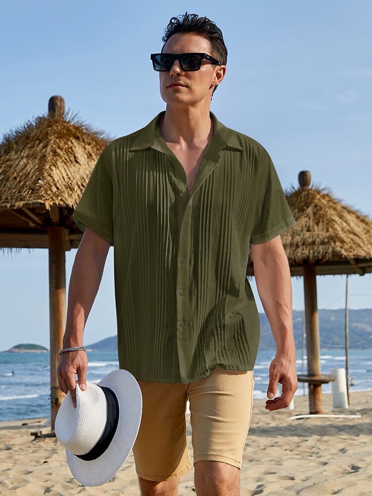Cotton Relaxed Fit Beach Shirt (US Only) Shirts coofandy Army Green S 