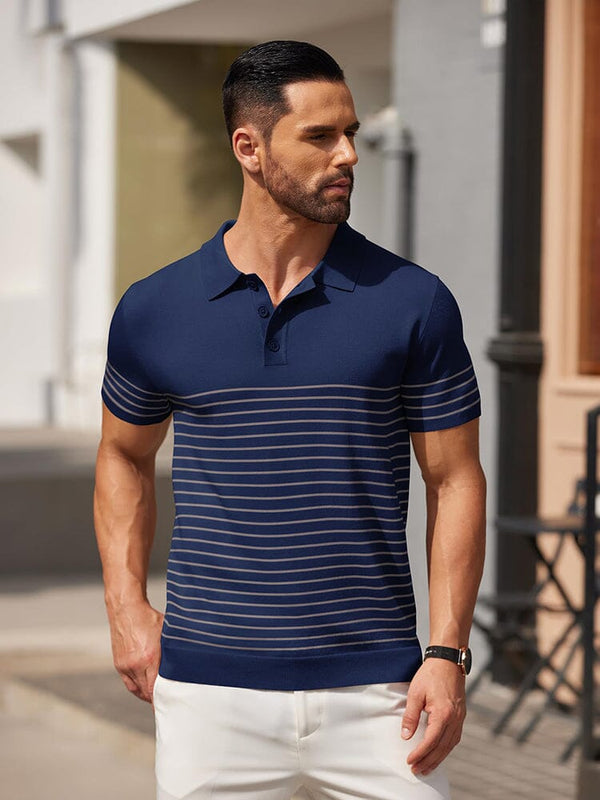 Casual Stripe Knit Polo Shirt (US Only)