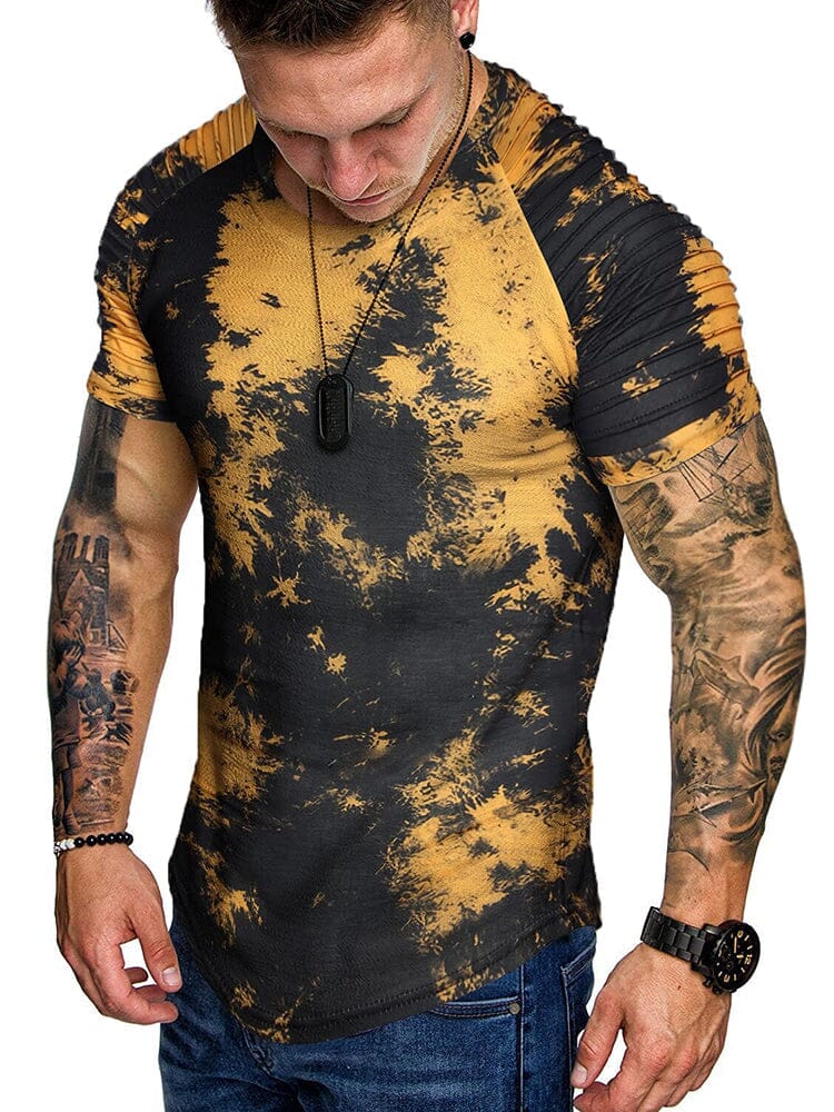 Coofandy Muscle Tie-dye Gym T-shirt (US Only) T-Shirt coofandy Black Yellow Tye Die S 
