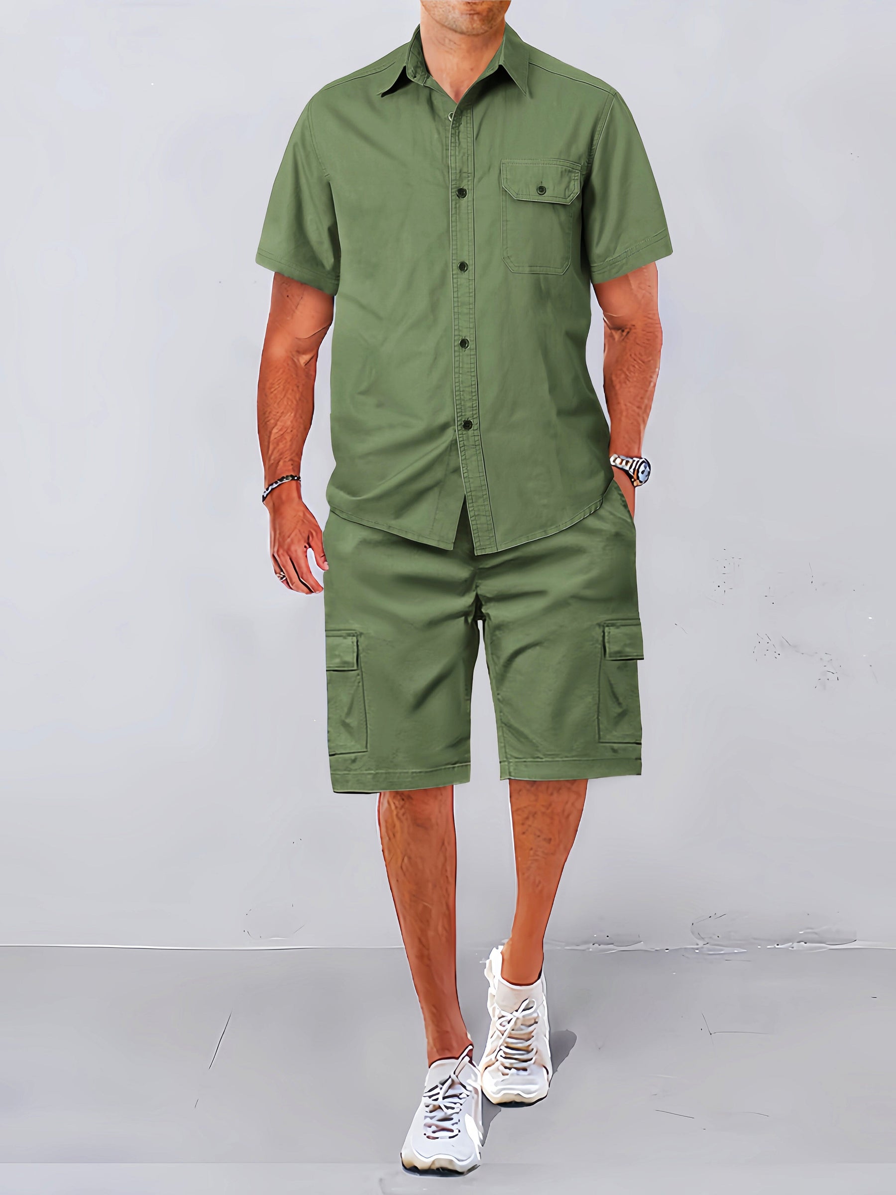 Cozy 100% Cotton Shirt Set Sets coofandy Army Green M 