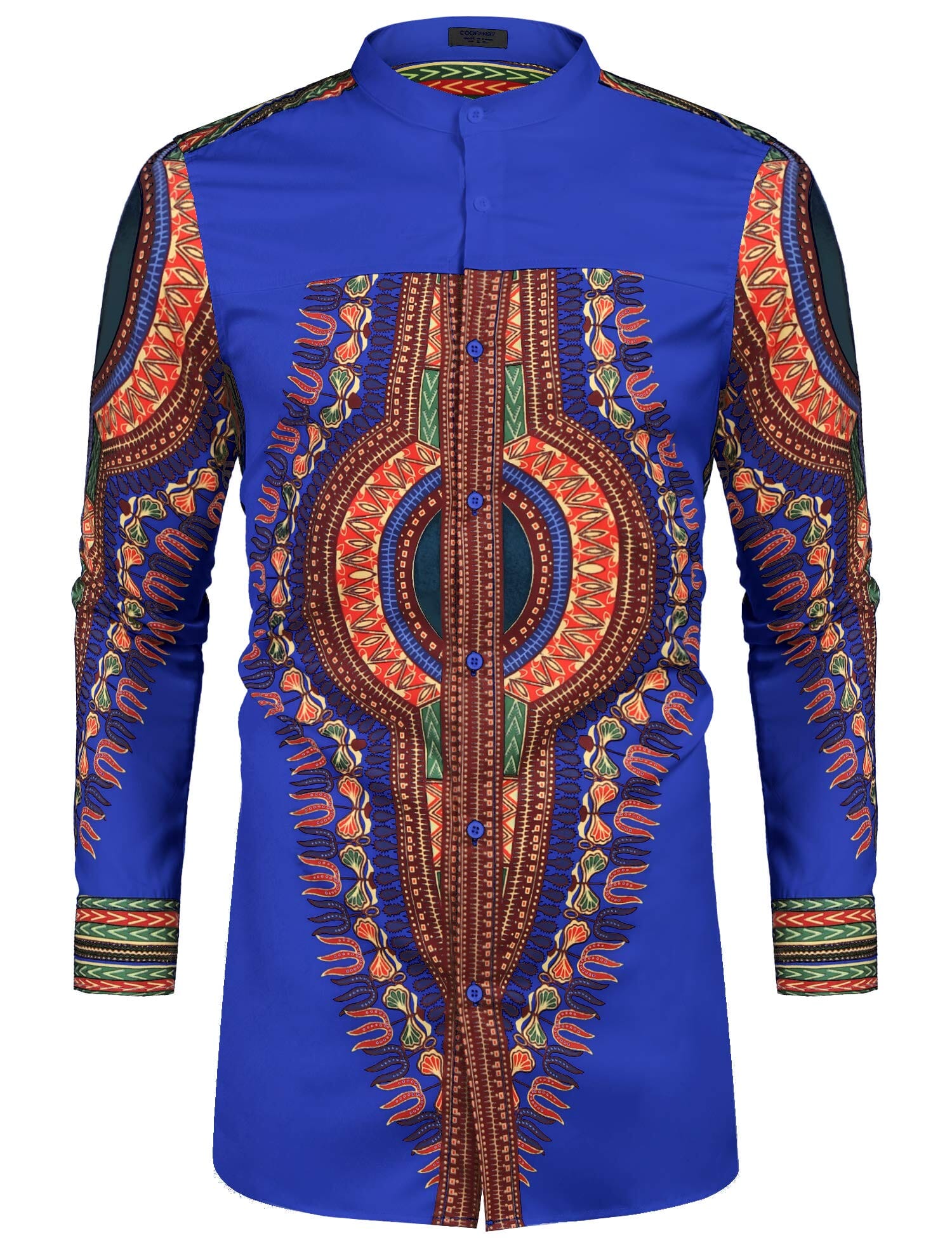 Casual Ethnic Graphic Long Shirt (US Only) Shirts COOFANDY Store Blue S 