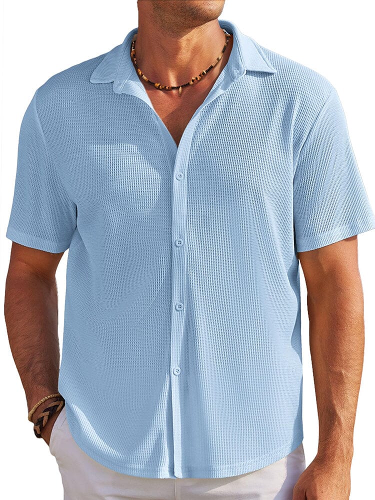 Casual Waffle Knit Button Down Shirt (US Only) Shirts & Polos coofandy Clear Blue S 