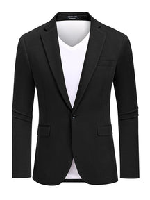 Casual One Button Knit Suit Jacket (US Only) Blazer coofandy Black S 