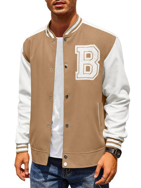 Stylish Letter Baseball Varsity Jackets (US Only) Jackets coofandy Khaki S 