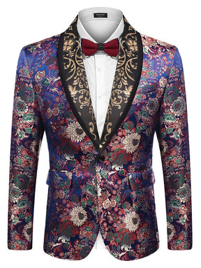 Luxury Floral Tuxedo Embroidered Blazer (US Only) Blazer coofandy Blue S 